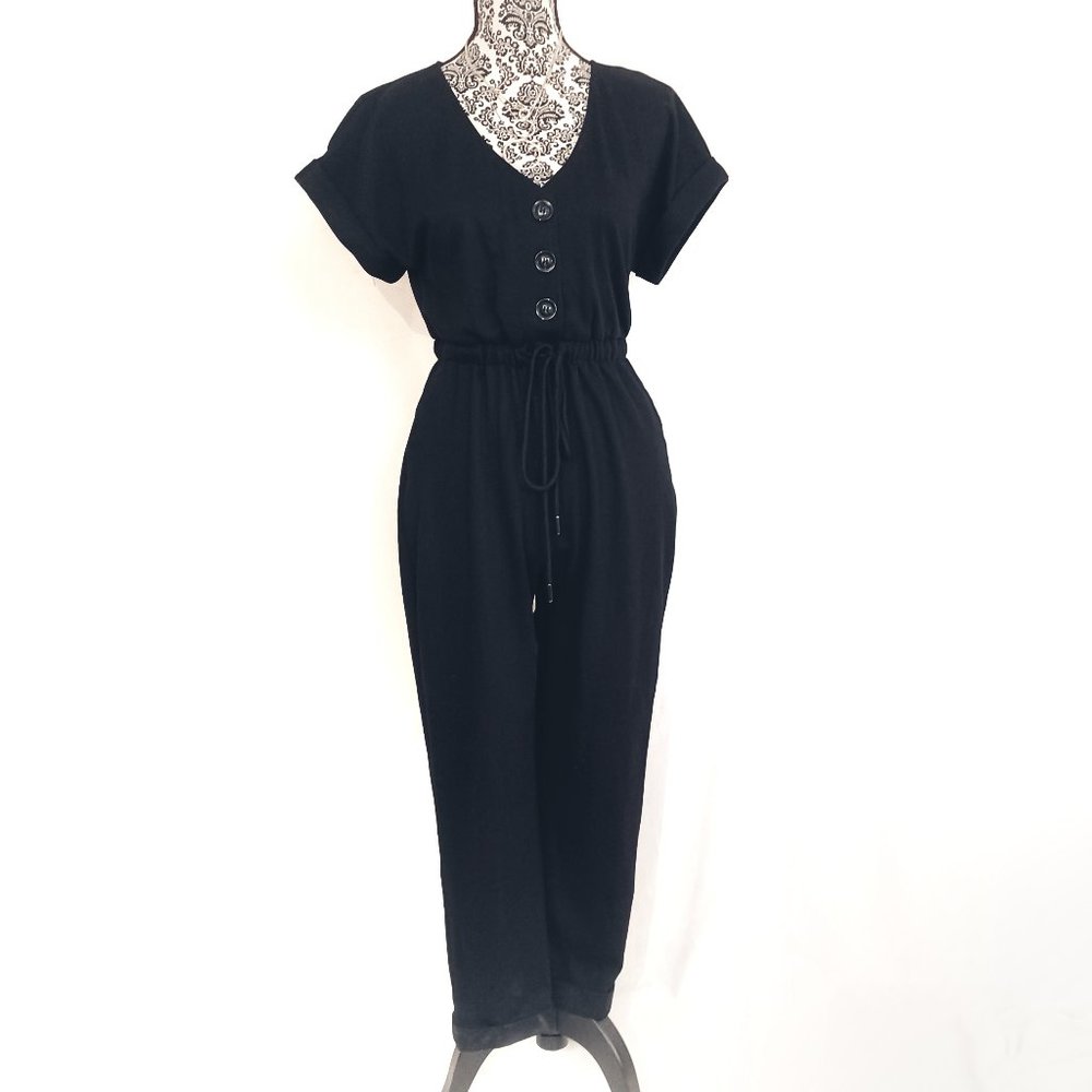 EXPRESS Jumpsuit Elastic Waist Button Front French Terry Cuff Short Sleeves XXS